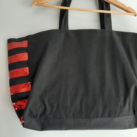 VICTORIA SECRET Canvas Red Sequin Lips Weekender Travel Shopper Tote Bag Black - Picture 9 of 13